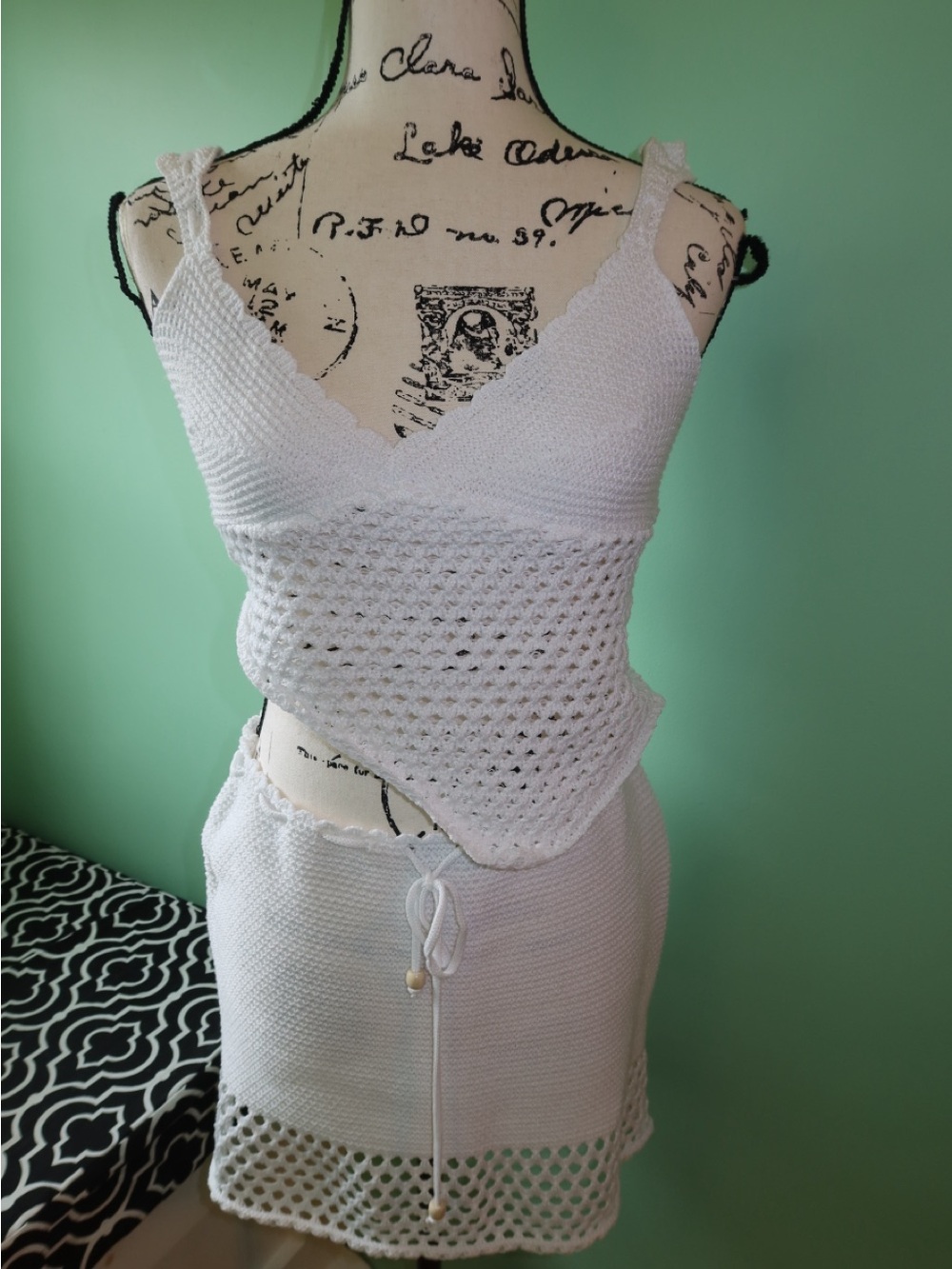 White Crochet Swim Coverup Tank & Skirt Set - Women